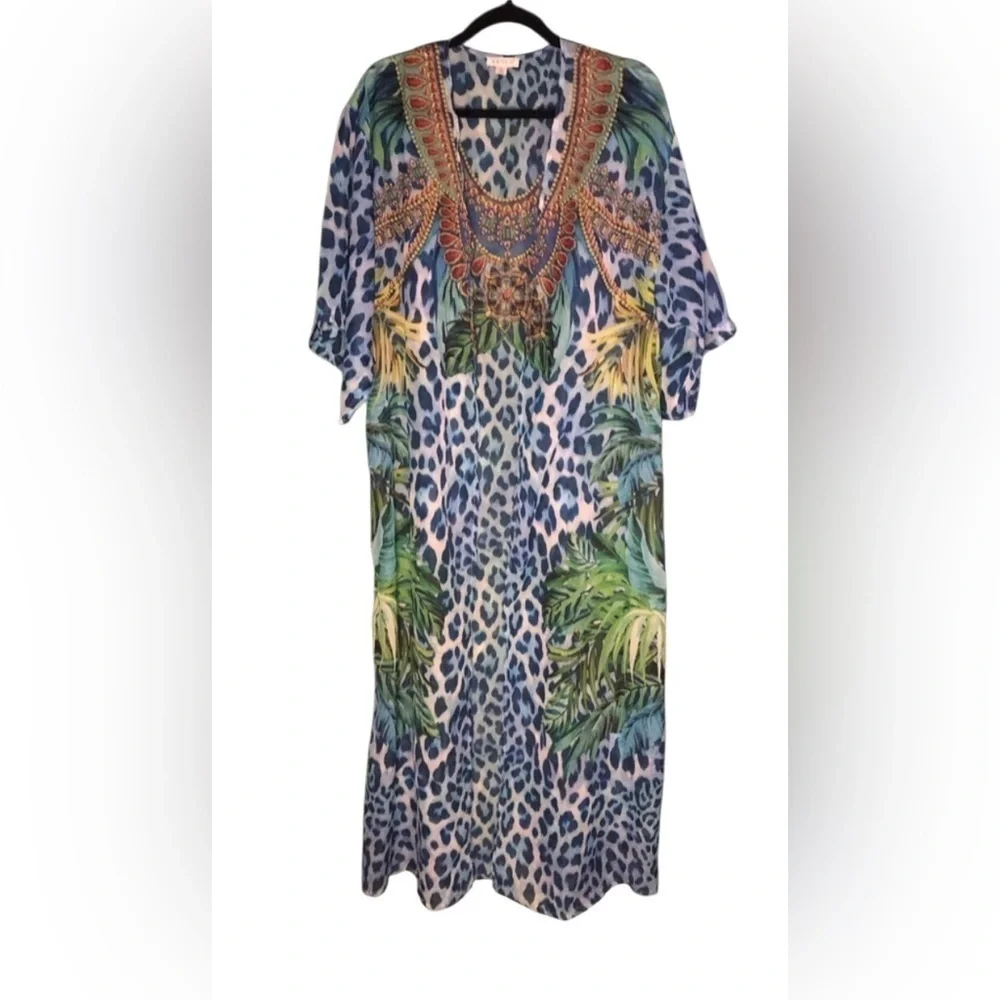 Vibrant Blue Animal Print Kaftan
